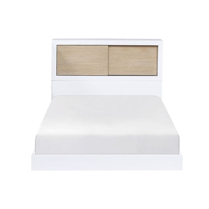 Asker Asian Hardwood Twin Bookcase Bed in 2-Tone (White and Natural)