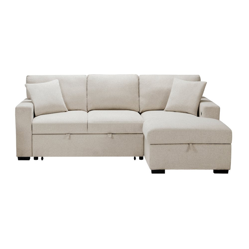 Pompano Boucle Sectional with Right Chaise, Pull-out Bed in Beige
