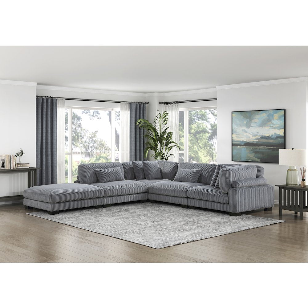 Traverse Corduroy 5-Piece Modular Sectional with Ottoman in Gray