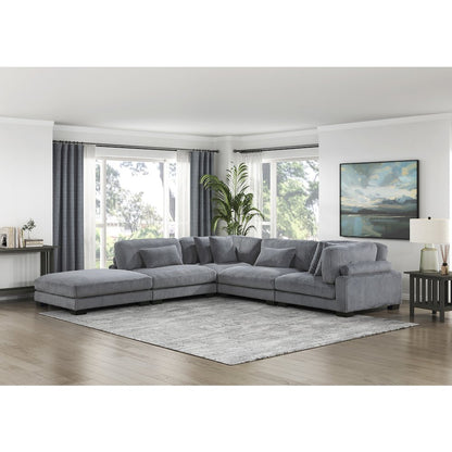 Traverse Corduroy 5-Piece Modular Sectional with Ottoman in Gray