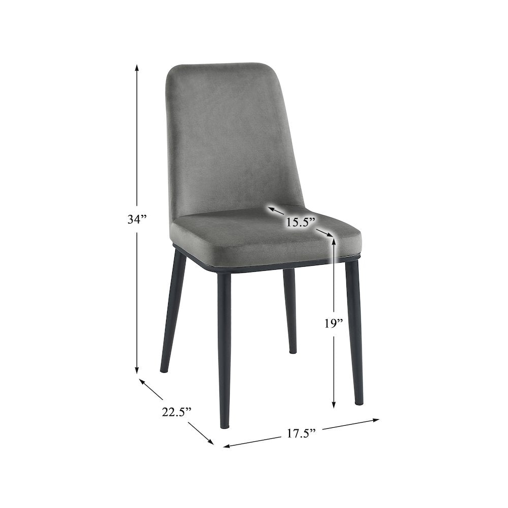 Salerno Velvet Dining Room Side Chair, set of 2 in Gray