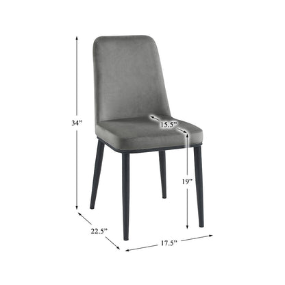 Salerno Velvet Dining Room Side Chair, set of 2 in Gray