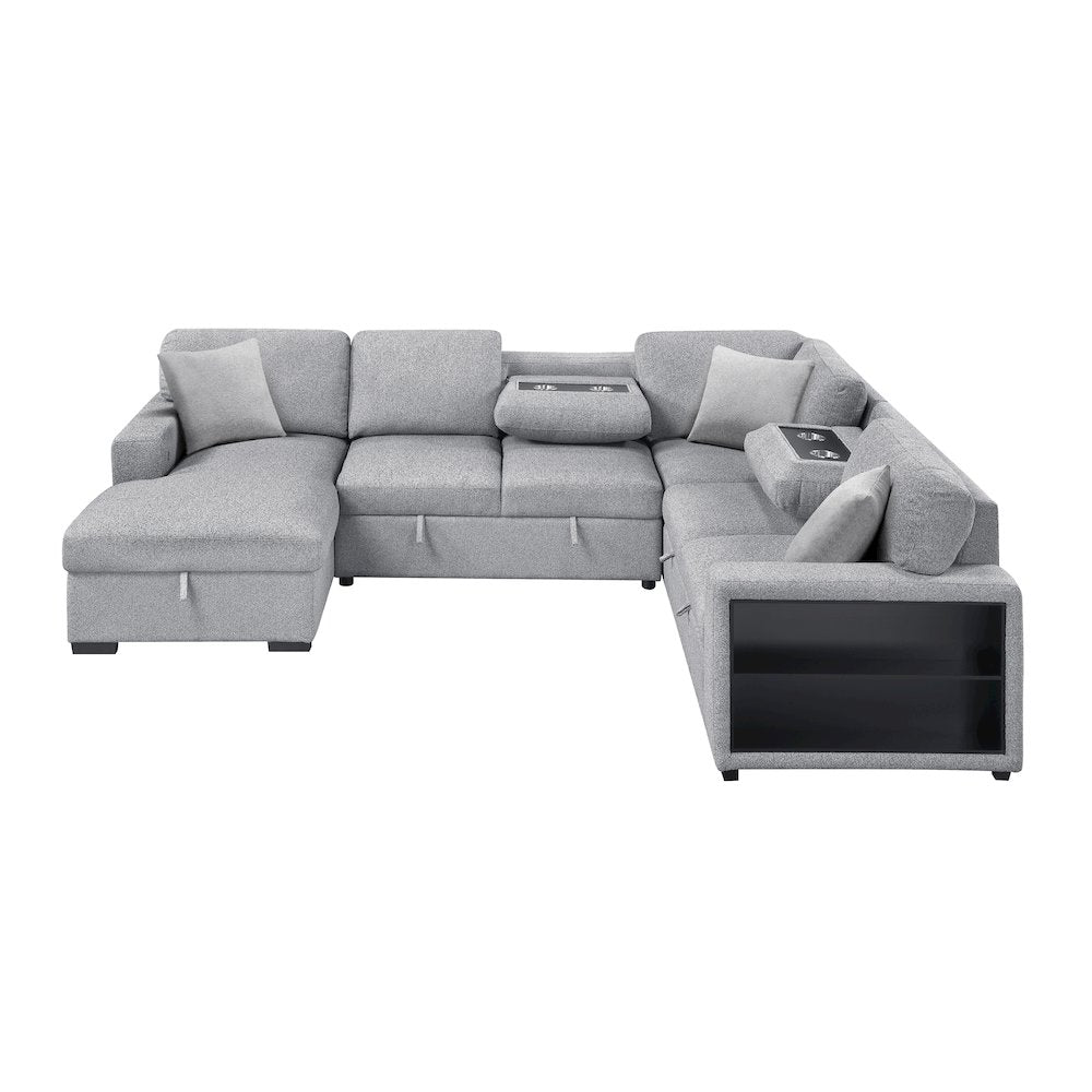 Pompano Boucle Sectional with Left Chaise, Pull-out Bed in Gray