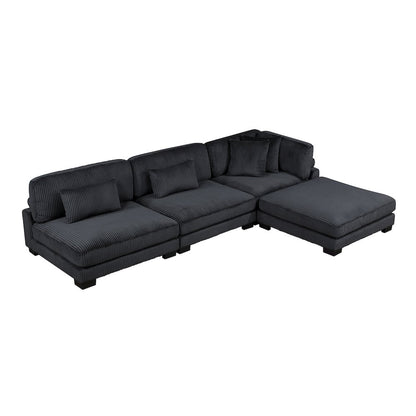 Traverse Corduroy 4-Piece Modular Sectional with Ottoman in Black