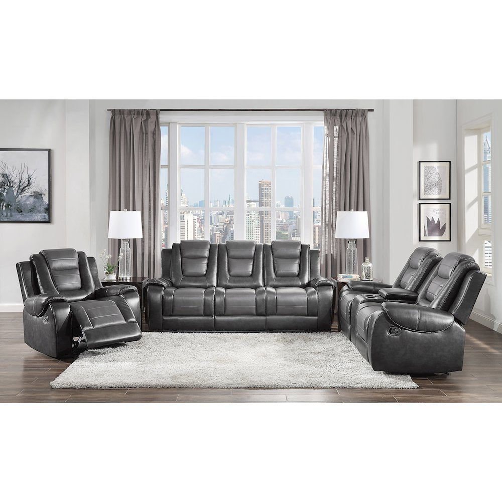 Briscoe F. Leather Dbl Gldr Rclng L.Seat in 2-Tone (L. Gray and D. Gray)