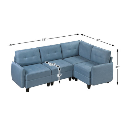 Garren Textured 4-Piece Sectional with Storage in Blue