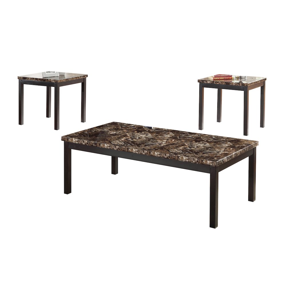 Tempe Metal 3-Piece Occasional Tables with Faux Marble Top in Black