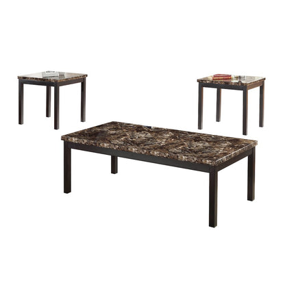 Tempe Metal 3-Piece Occasional Tables with Faux Marble Top in Black