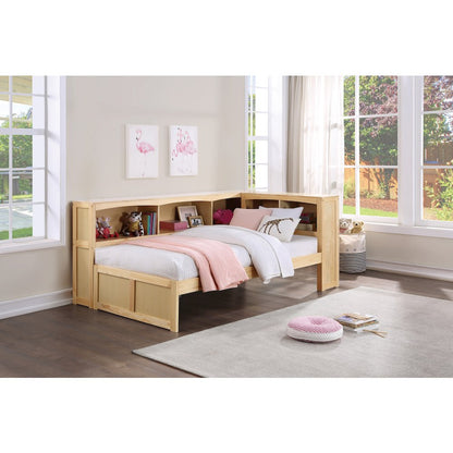 Bartly Pine Twin Bookcase Corner Bed in Natural Pine