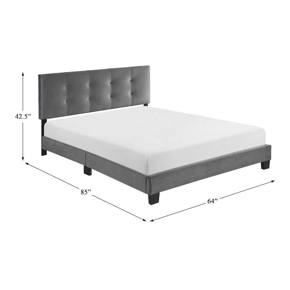 Newberry Velvet Queen Platform Bed, Dark gray color in Dark gray