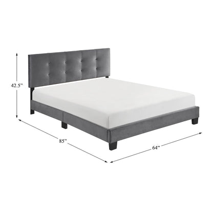 Newberry Velvet Queen Platform Bed, Dark gray color in Dark gray