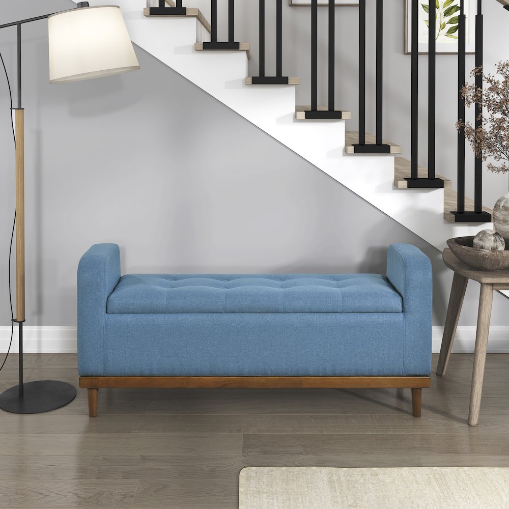 Brigitte Textured Lift Top Storage Bench in Blue