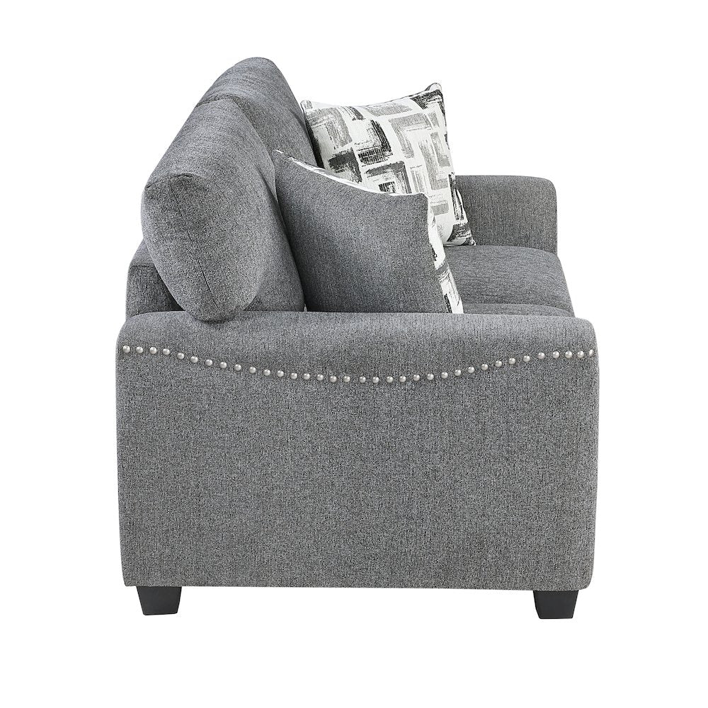 Isabel Chenille 2pc Set: Sofa, Loveseat in Dark Gray