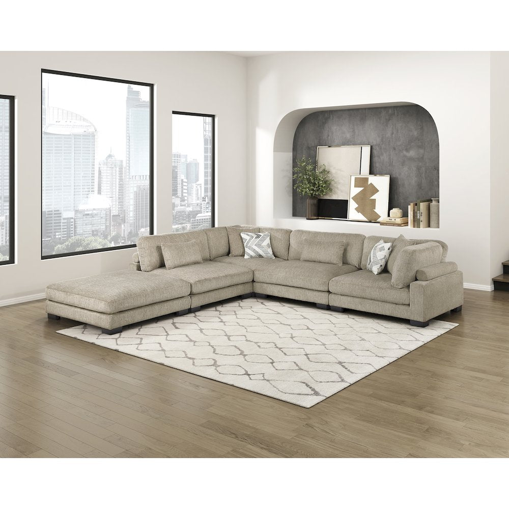 Corydon Microfiber 5-Piece Modular Sectional with Ottoman in Brown