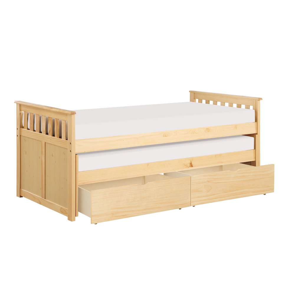 Bartly Pine Twin/Twin Bed with Storage Boxes in Natural Pine