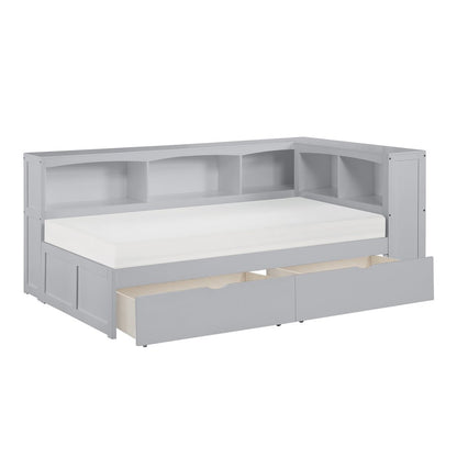Orion Pine Twin Bookcase Corner Bed with Storage Boxes in Gray