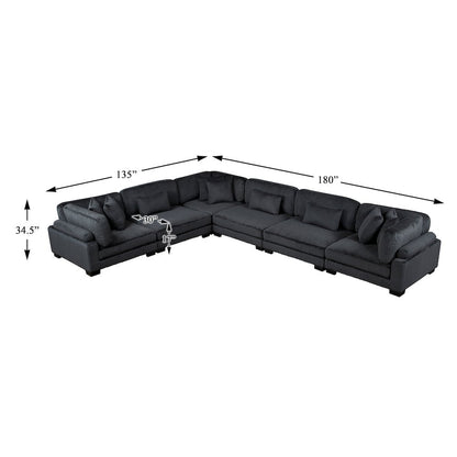 Traverse Corduroy 6-Piece Modular Sectional in Black