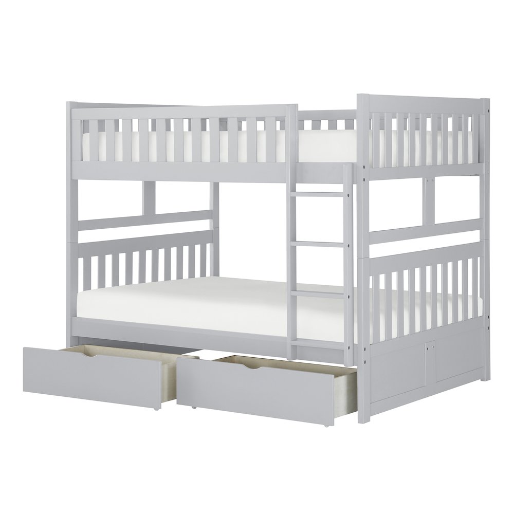 Orion Pine Full Over Full Bunk Bed with Storage Boxes in Gray