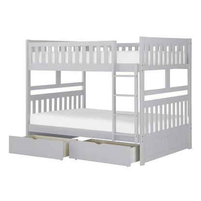 Orion Pine Full Over Full Bunk Bed with Storage Boxes in Gray