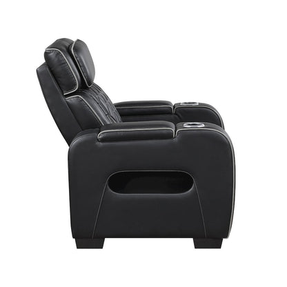 Fairway Faux Leather Power Reclining Chair with Power Headrest in Black