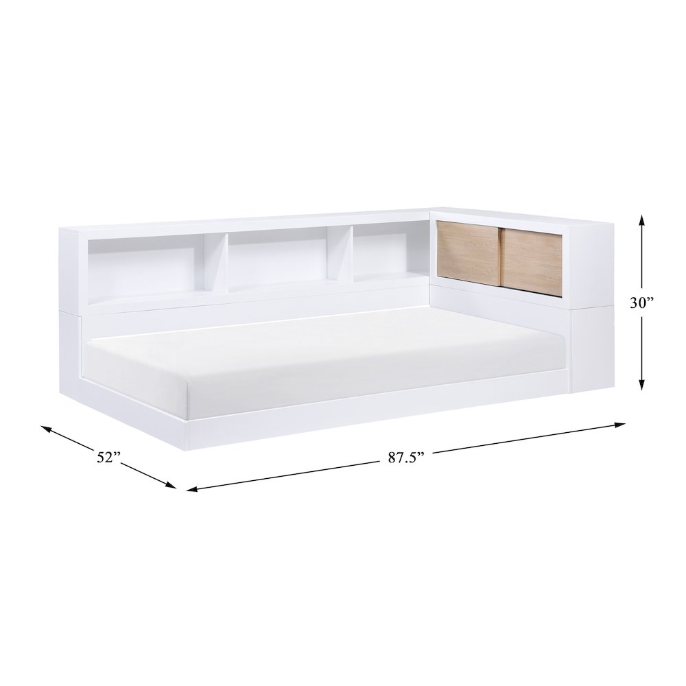 Asker A. Hardwood Twin Bookcase Corner Bed in 2-Tone (White and Natural)