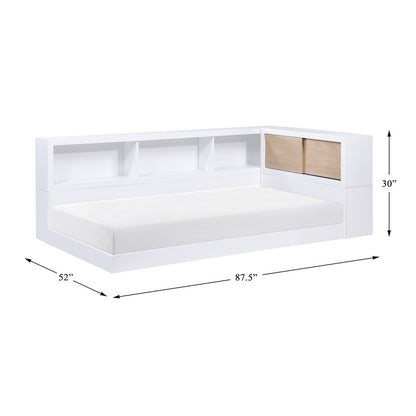 Asker A. Hardwood Twin Bookcase Corner Bed in 2-Tone (White and Natural)