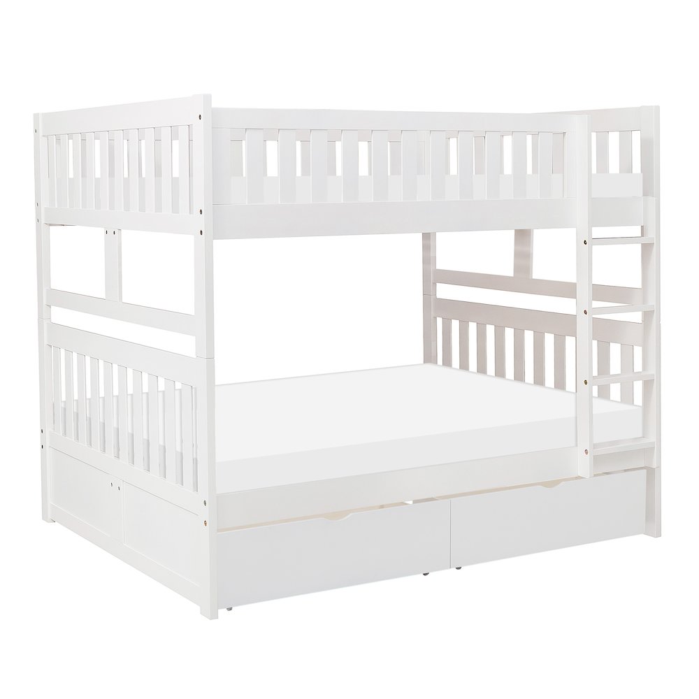 Galen Pine Full Over Full Bunk Bed with Storage Boxes in White