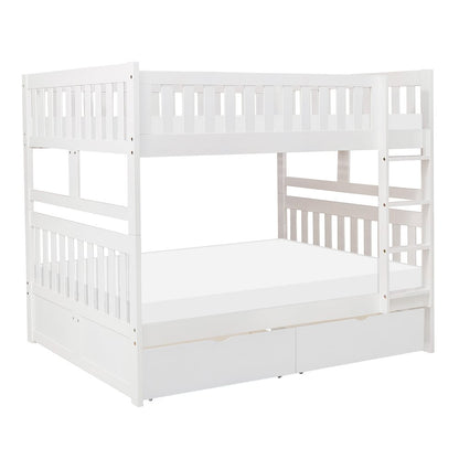 Galen Pine Full Over Full Bunk Bed with Storage Boxes in White