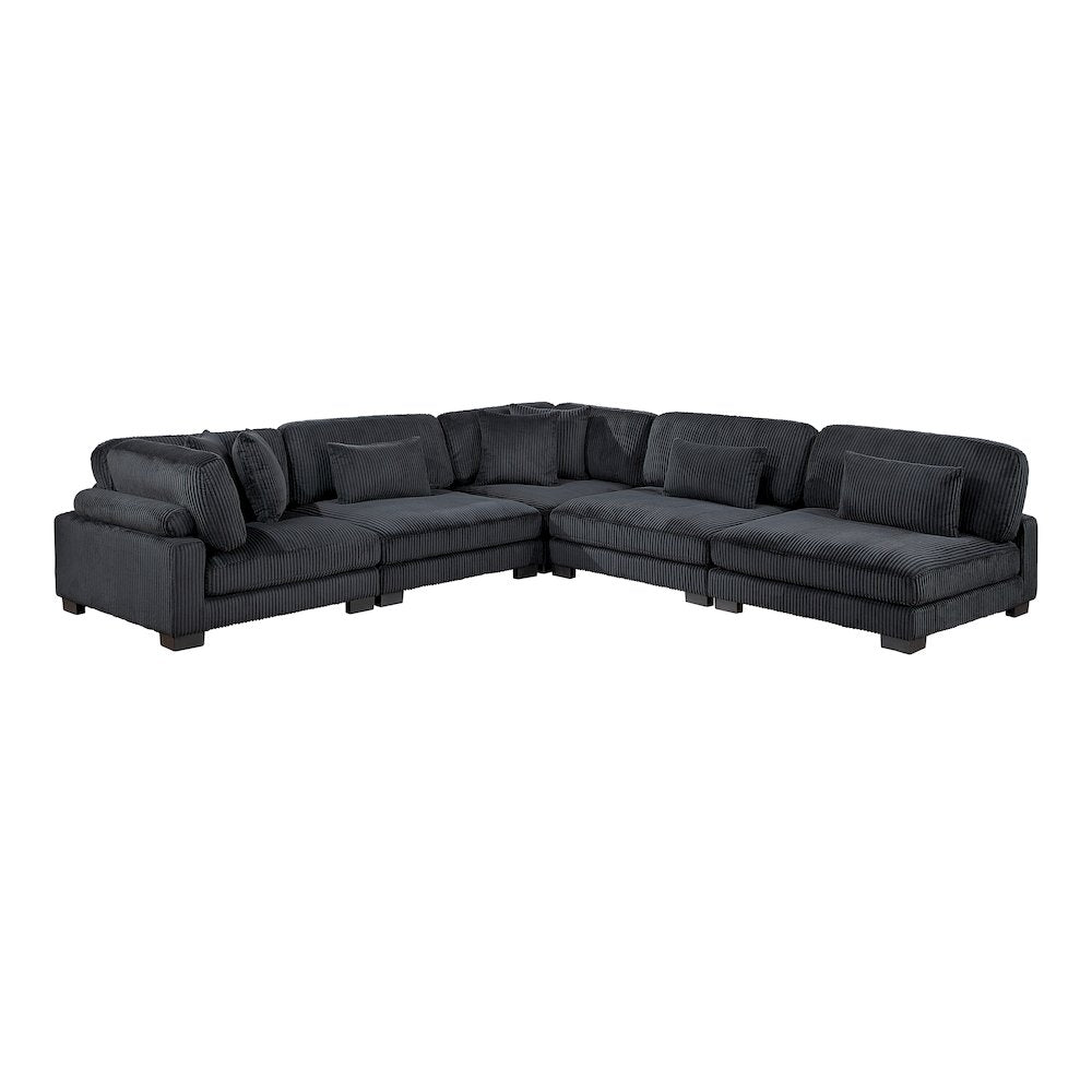 Traverse Corduroy 5-Piece Modular Sectional in Black