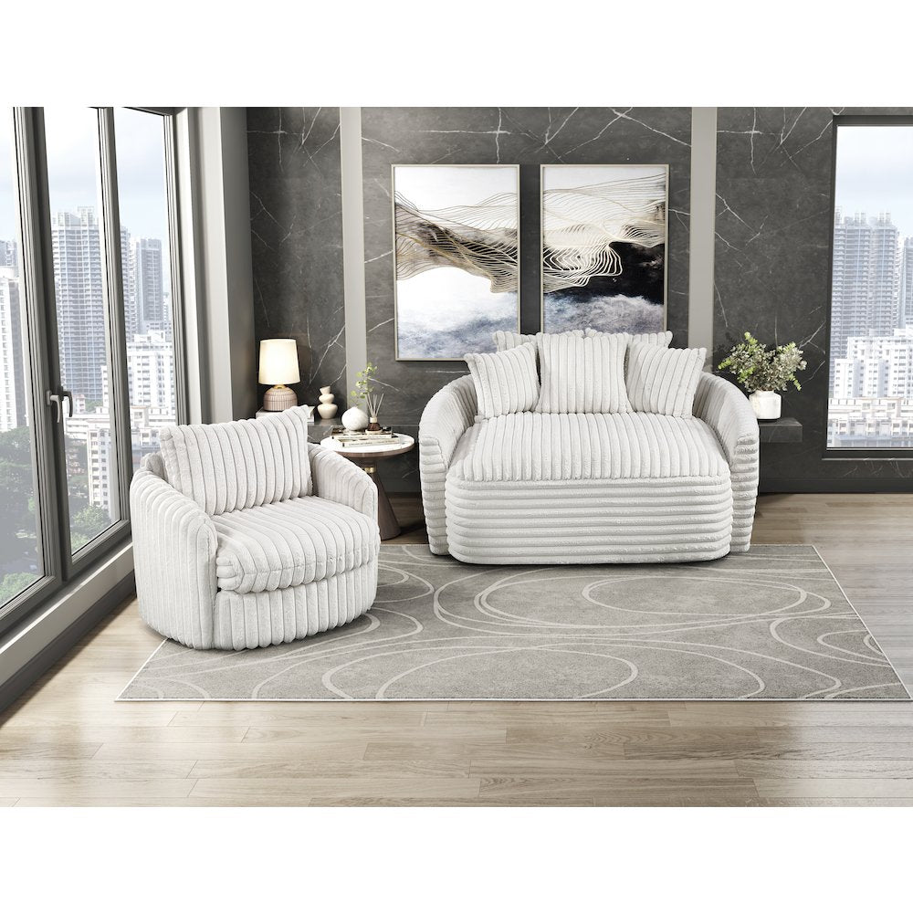 Tomball Corduroy Swivel Chair in Beige