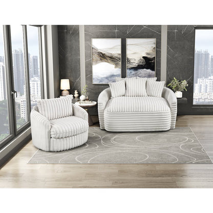 Tomball Corduroy Swivel Chair in Beige
