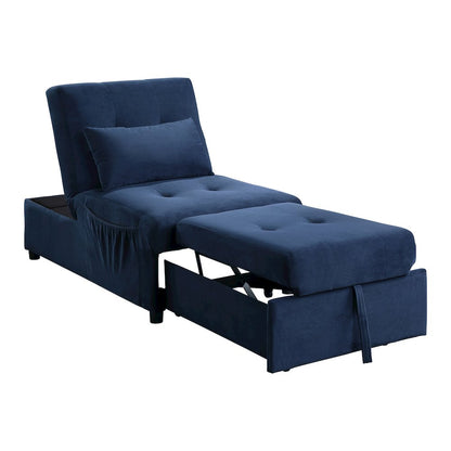 Garrell Velvet Storage Bench with Pull-Out Ottoman in Dark Blue