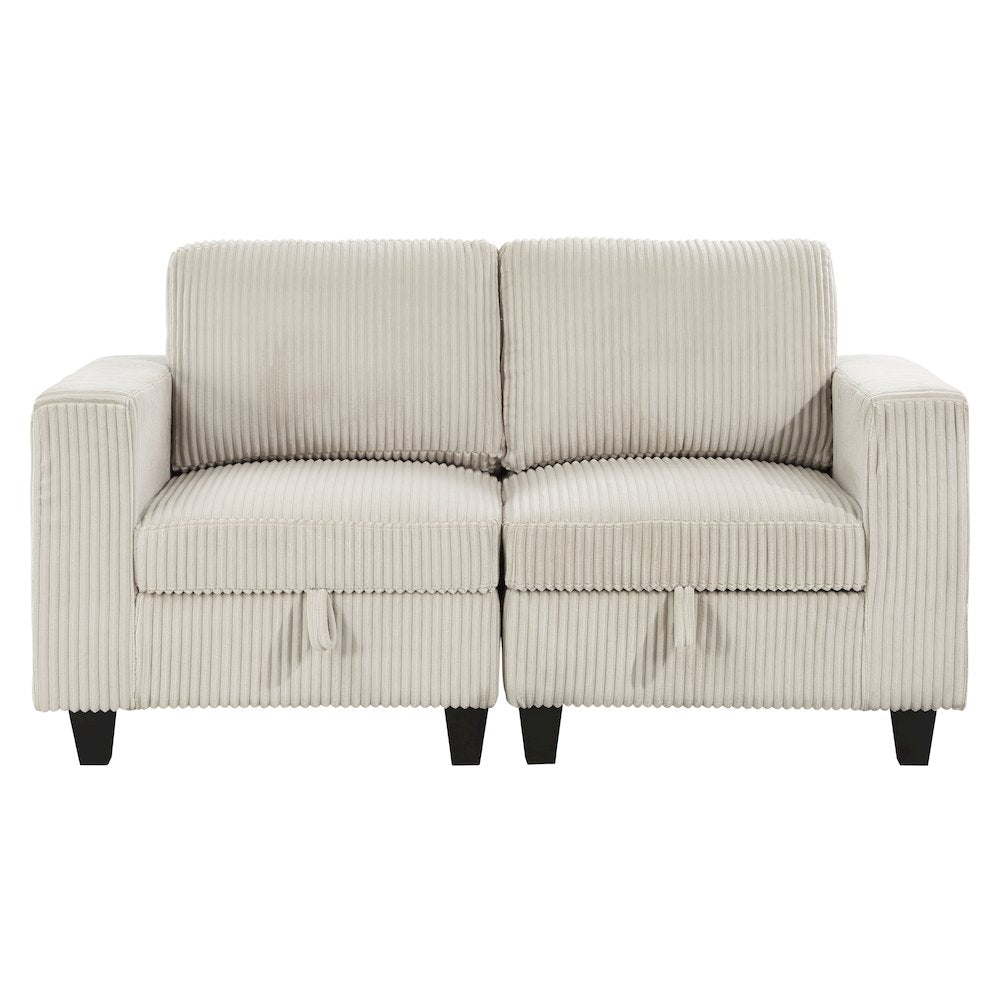 Walterboro Corduroy Love Seat with Storage, Storage Pouches in Beige