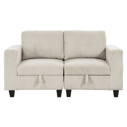 Walterboro Corduroy Love Seat with Storage, Storage Pouches in Beige