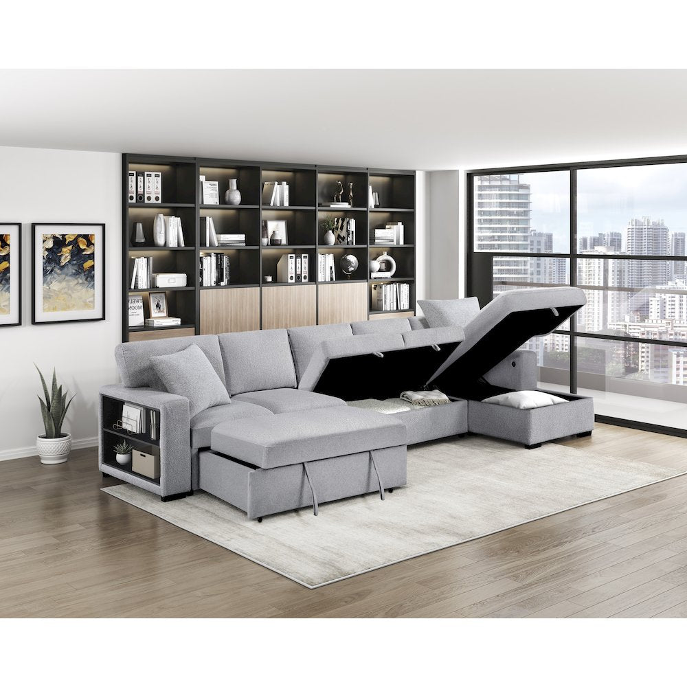 Pompano Boucle Sectional with Right Chaise, Pull-out Bed in Gray