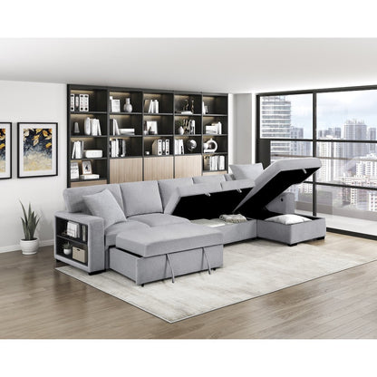 Pompano Boucle Sectional with Right Chaise, Pull-out Bed in Gray