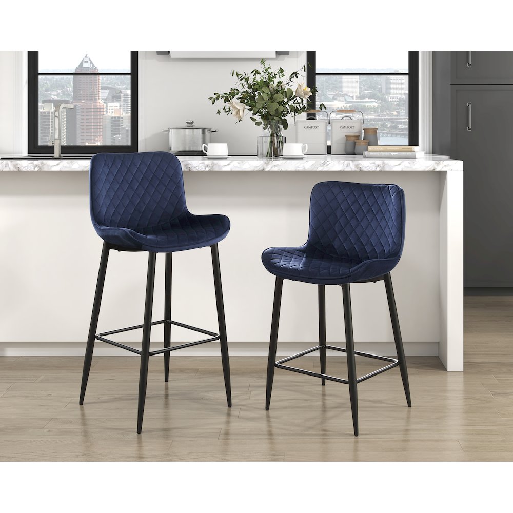 Nya Velvet Pub Height Chair in Blue