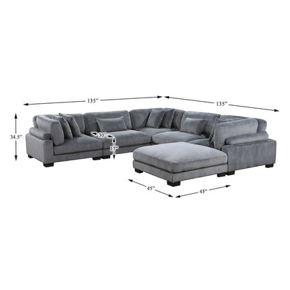Traverse Corduroy 6-Piece Modular Sectional with Ottoman in Gray