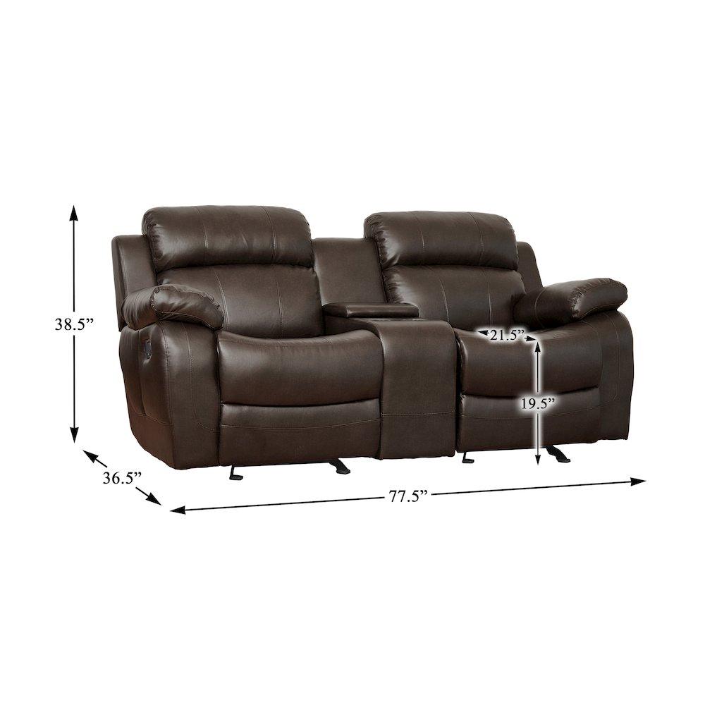 Marille Faux Leather Double Glider Reclining Love Seat in Brown
