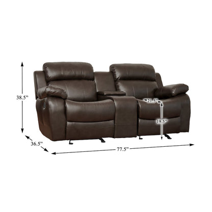 Marille Faux Leather Double Glider Reclining Love Seat in Brown