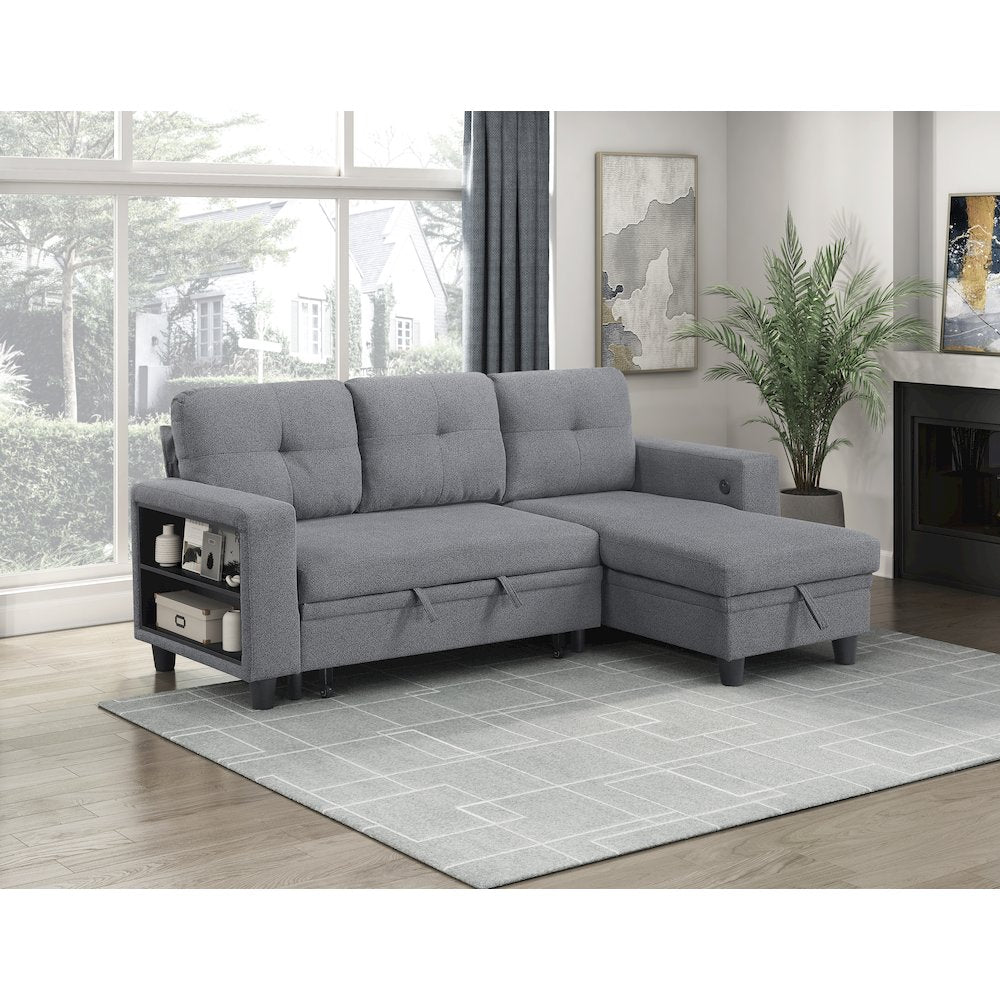 Robinson Boucle Sectional with Reversible Chaise, Pull-out Bed in Gray