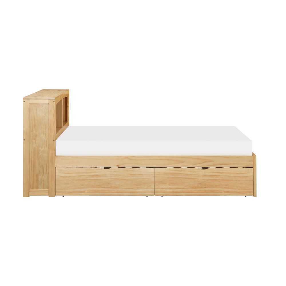 Bartly Pine Twin Bookcase Bed with Storage Boxes in Natural Pine
