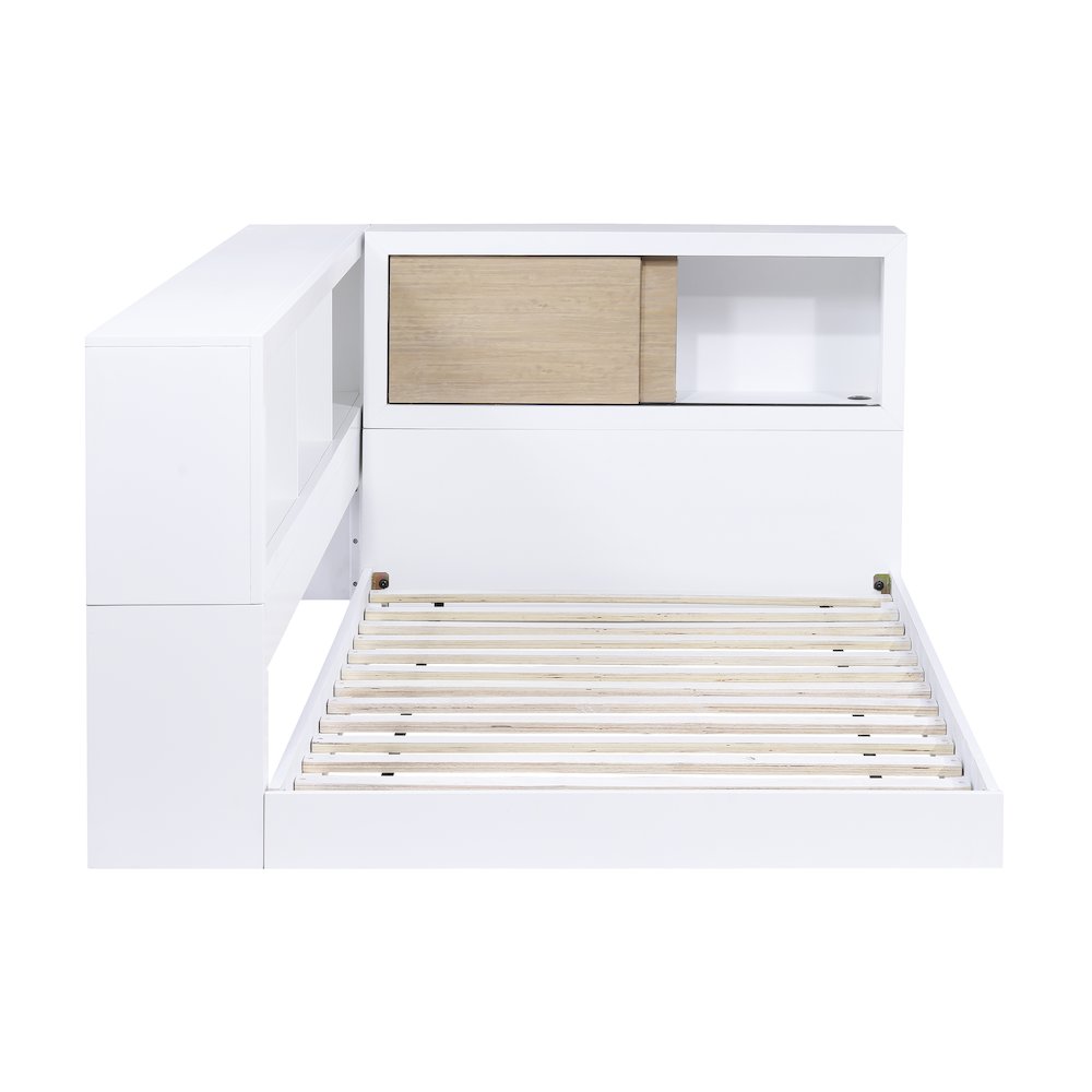 Asker A. Hardwood Twin Bookcase Corner Bed in 2-Tone (White and Natural)