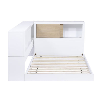 Asker A. Hardwood Twin Bookcase Corner Bed in 2-Tone (White and Natural)
