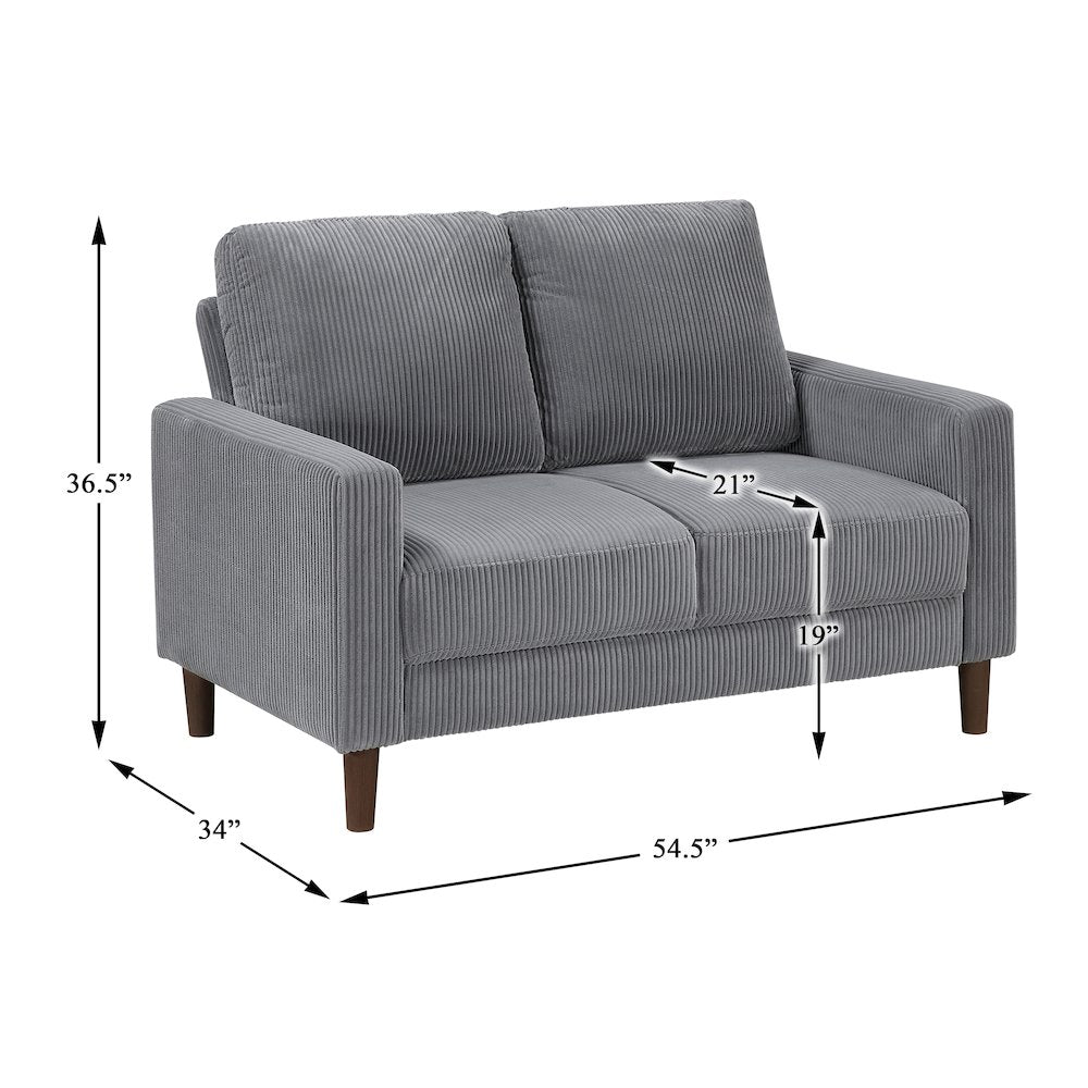 Crandall Corduroy Love Seat in Gray