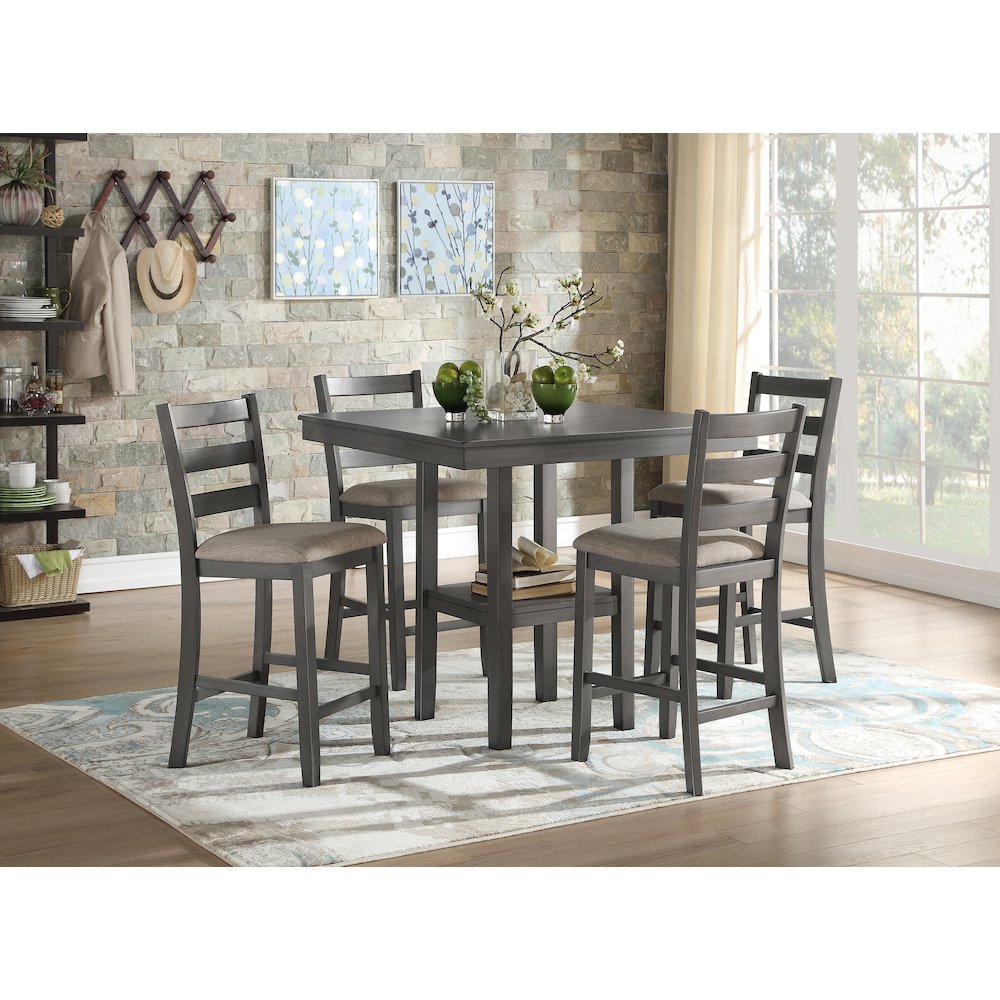 Sharon Wood Veneer Counter Height Dining Table Set (Set of 5) in Gray