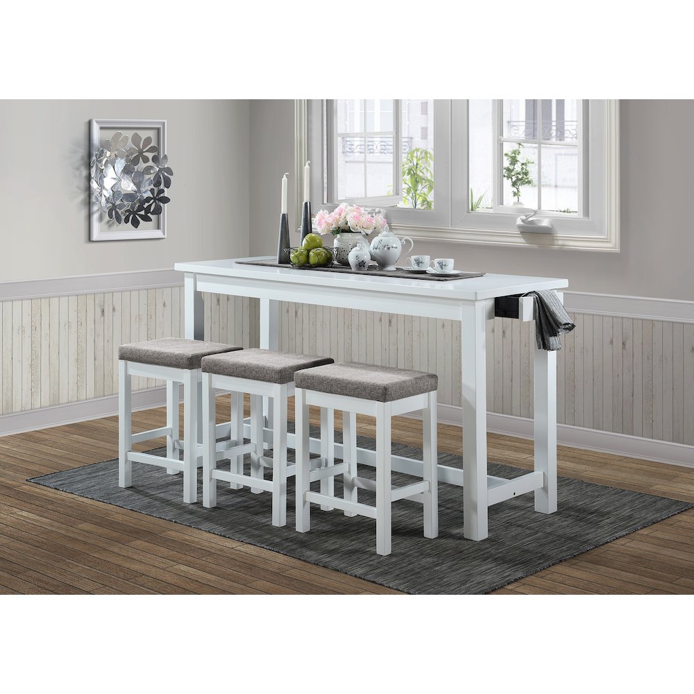 Connected Velvet Counter Height Set (Set of 4) in White Finish