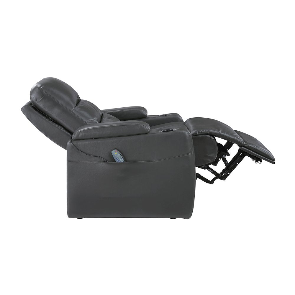 Wallstone Faux Leather Power Reclining Chair with Power Headrest in Gray