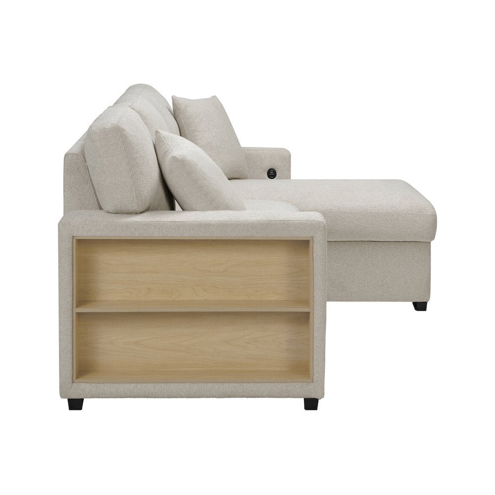 Pompano Boucle Sectional with Right Chaise, Pull-out Bed in Beige