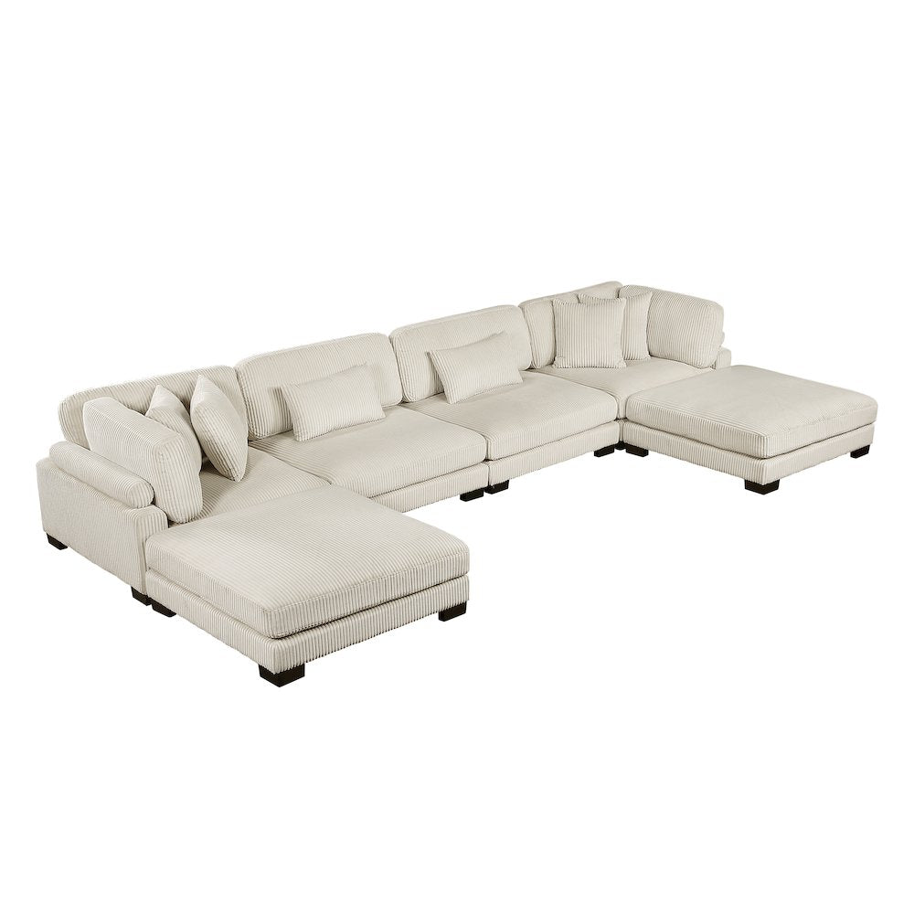 Traverse Corduroy 6-Piece Modular Sectional with Ottomans in Beige